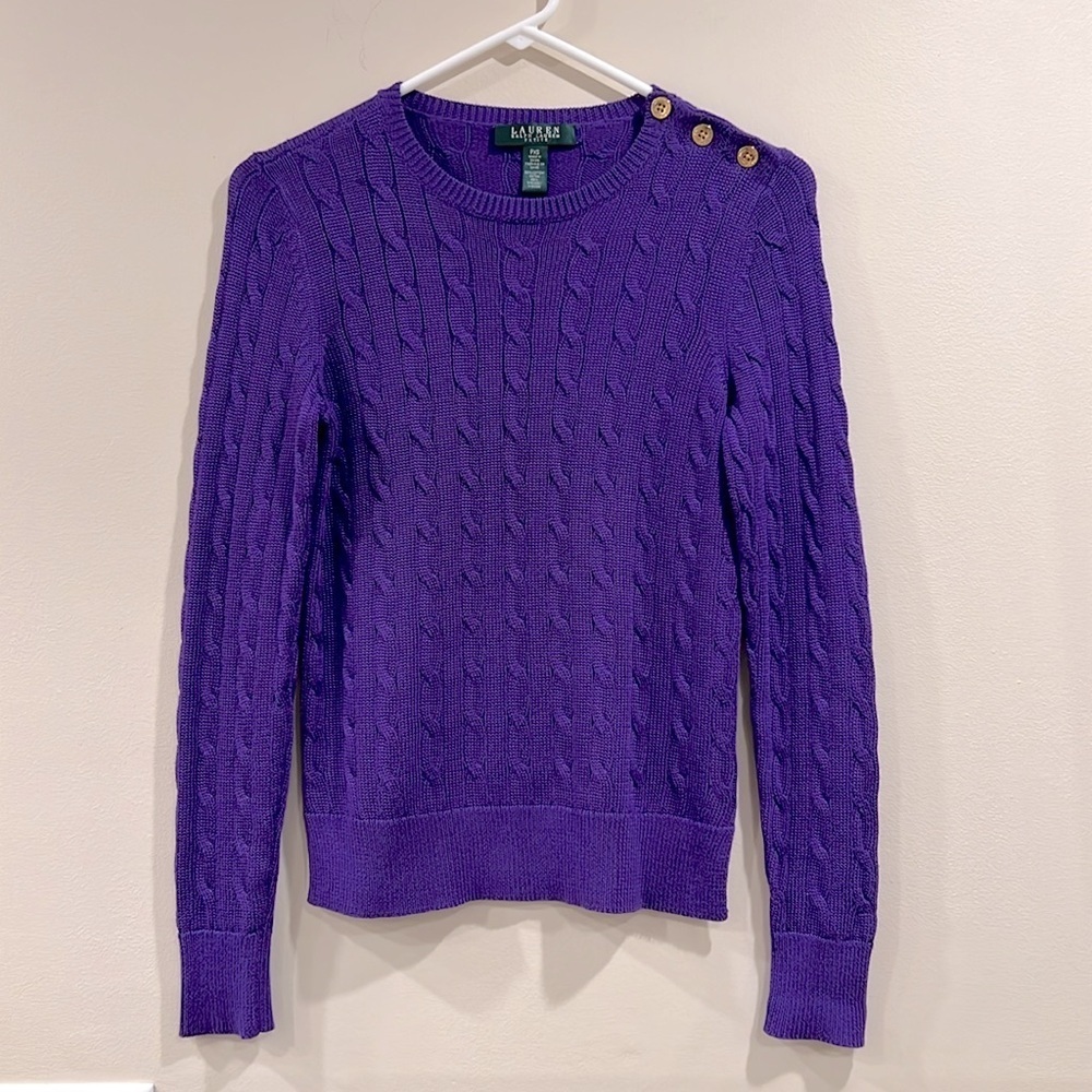 🔥Lauren Ralph Lauren Purple Crew Neck Cable Knit Sweater🔥